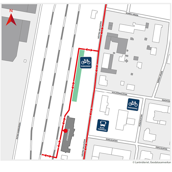 Karta över ny gångväg till stationen i oktober 2020